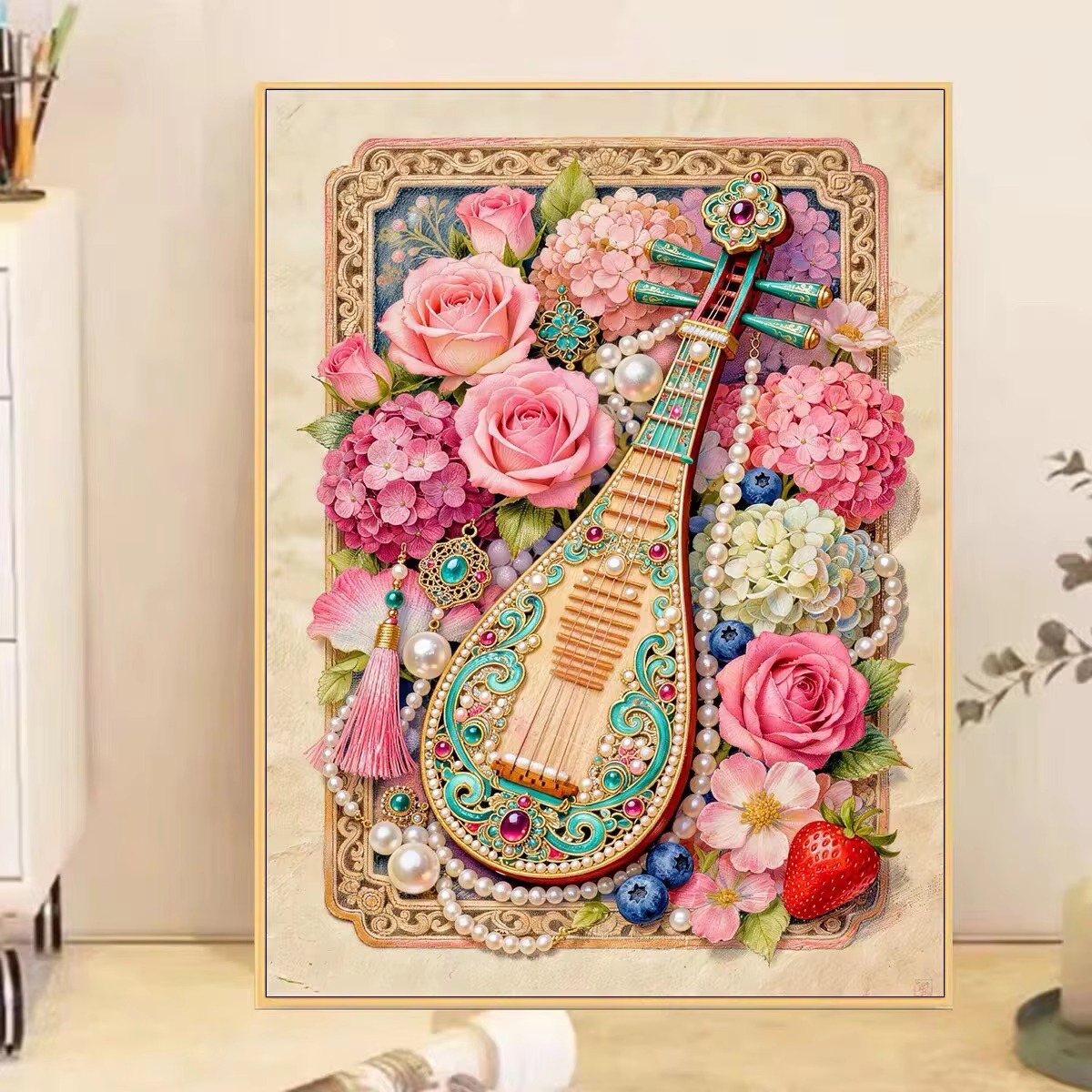 Musical Instrument Art - Diamond Painting Flowers Pipa - Musical