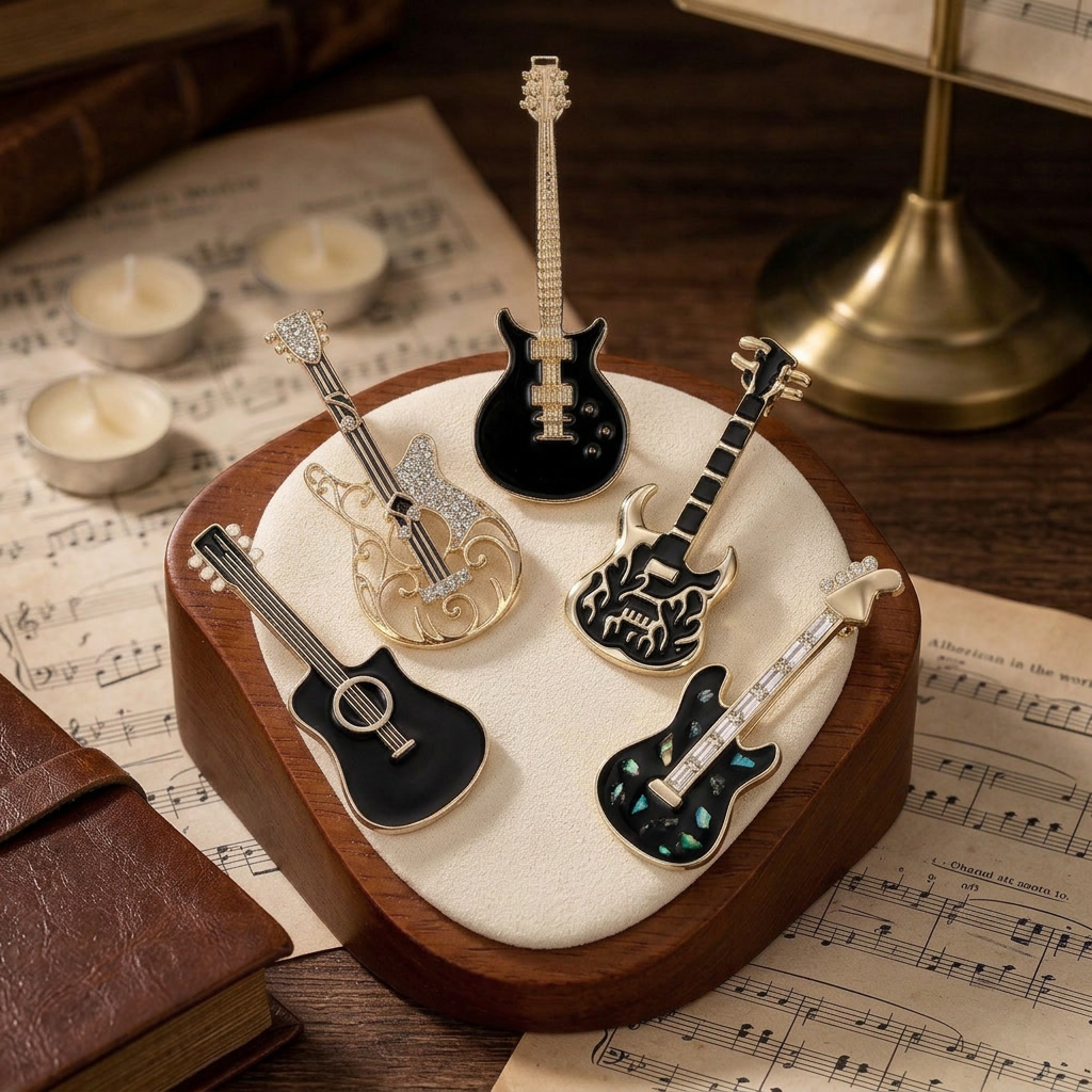 Trendy Enamel Guitar Brooches  - Musical Instrument Symbols review and price