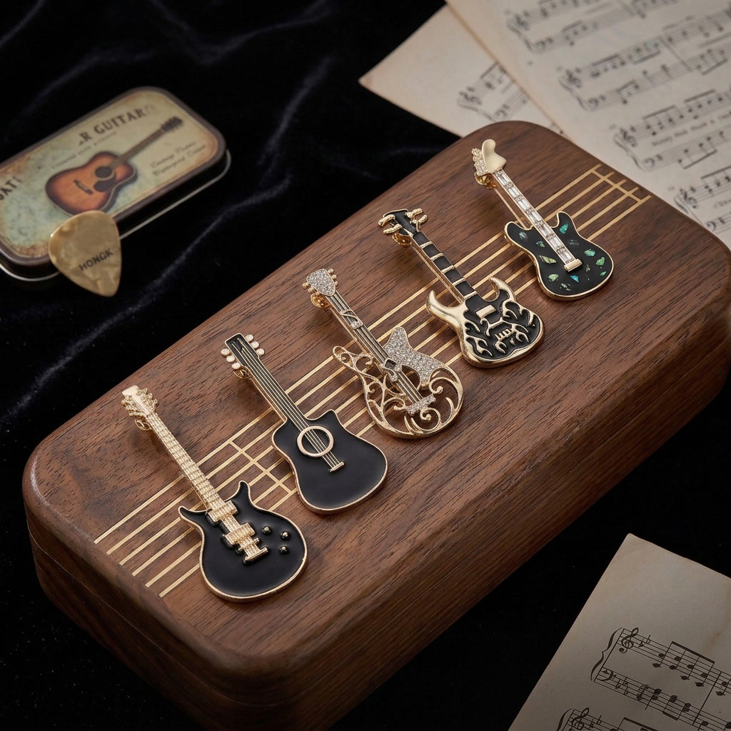 Trendy Enamel Guitar Brooches  - Musical Instrument Symbols review and price